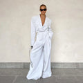 Fashionable Women's Two Piece Set Trouser Pantalon And Shoulder Padded Button Down White Blazer Suit For Women