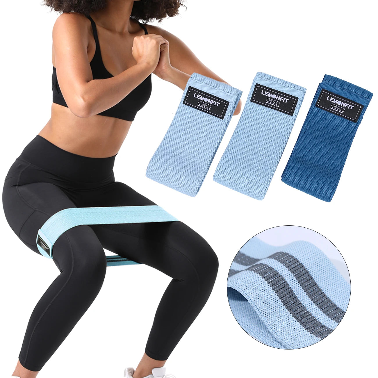 Custom Logo Booty Hip Resistance Bands Set of 3 Non-Slip Polyester Fabric Exercise Bands Fitness Workout Band Yoga Gym
