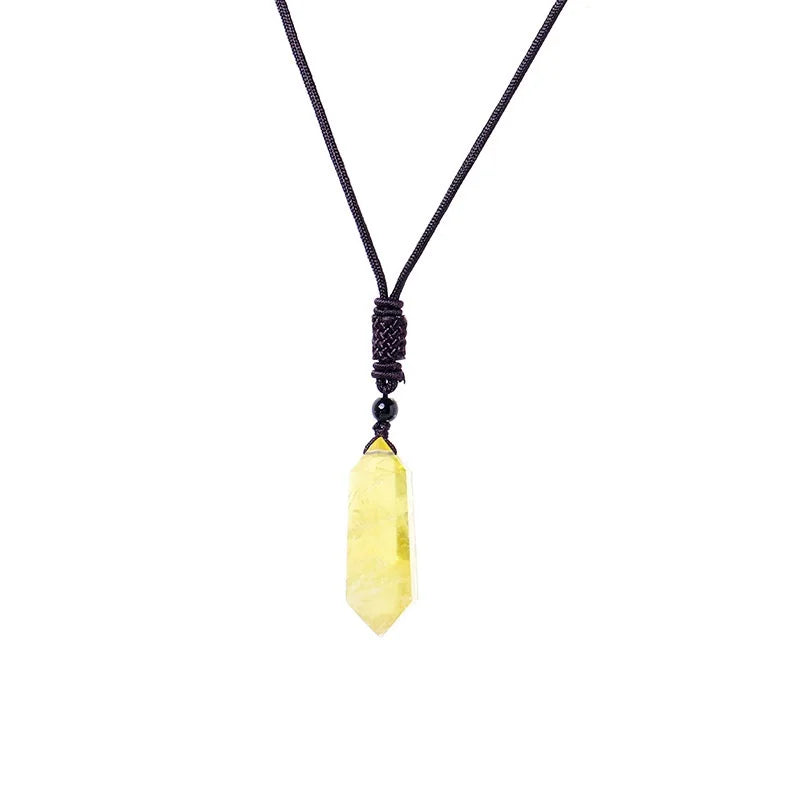 HZ Natural Crystal Stone Wand Shape Healing Double Point Necklace Pendant Crystal Quartz Women Jewelry Necklace Pendant