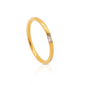 Chris April in Stock 316L Stainless Steel Gold Plated Zirconia Rectangle Cz Solitaire Pinky Ring