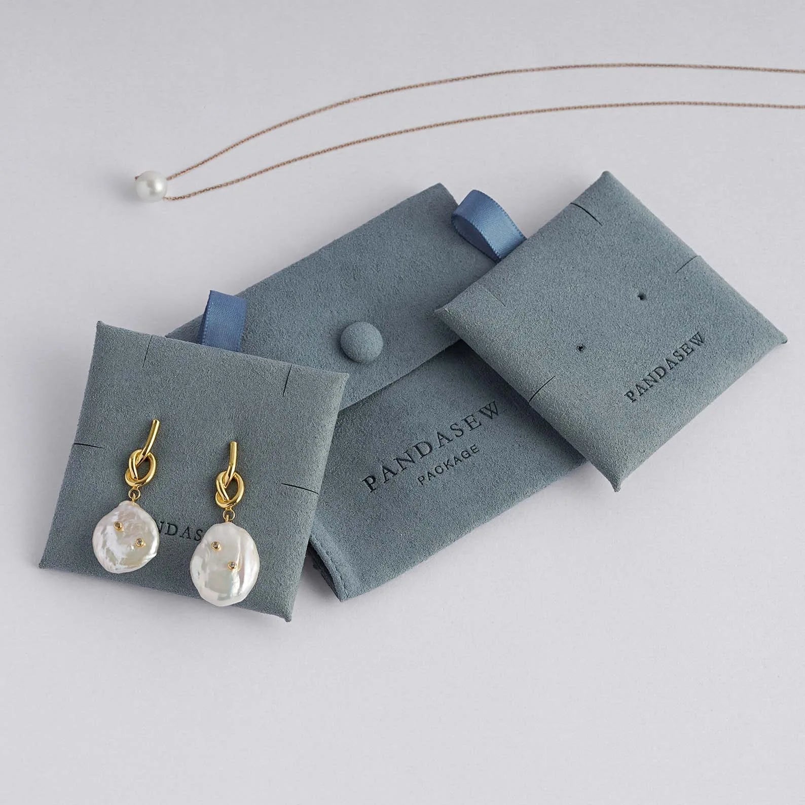 Aimgal Customisable Velvet Suede Necklace Earrings Set with Snap Closure Envelope Jewellery Bag Square Pattern Any Size Possible