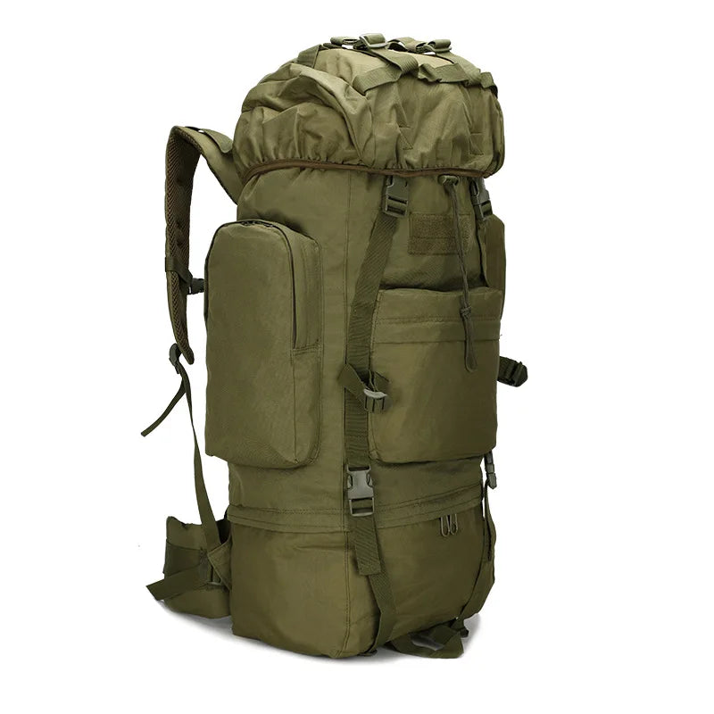 Large Capacity 80L Water-Resistant Tactical Backpack with Polyester Lining Zipper Closure for Camping and Hunting