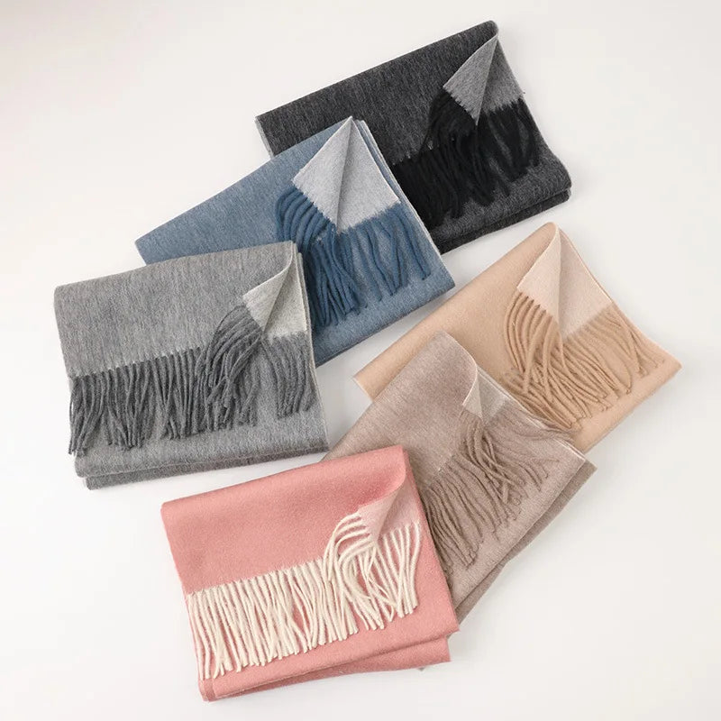Wholesale Wool Double-Sided Wide Scarf for Ladies Autumn Winter Warm European American Style Custom Logo Option