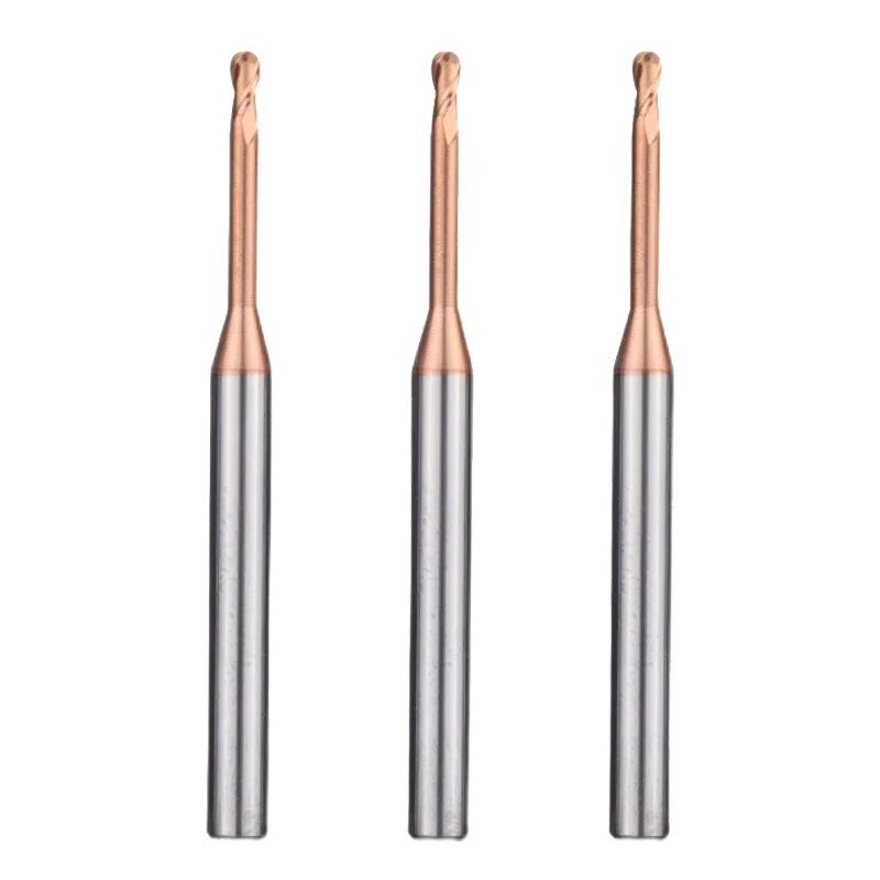 CNC Cutting Tools HRC60 R0.1 Micro Diameter Long Neck Coating Ball Nose Tungsten Carbide Milling Cutter End Mill for Steel