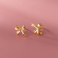 925 Sterling Silver Elegant Unique Romantic Butterfly Stud Earrings for Women Gold Plated Bow Cute Girl Party Jewelry Gift Idea
