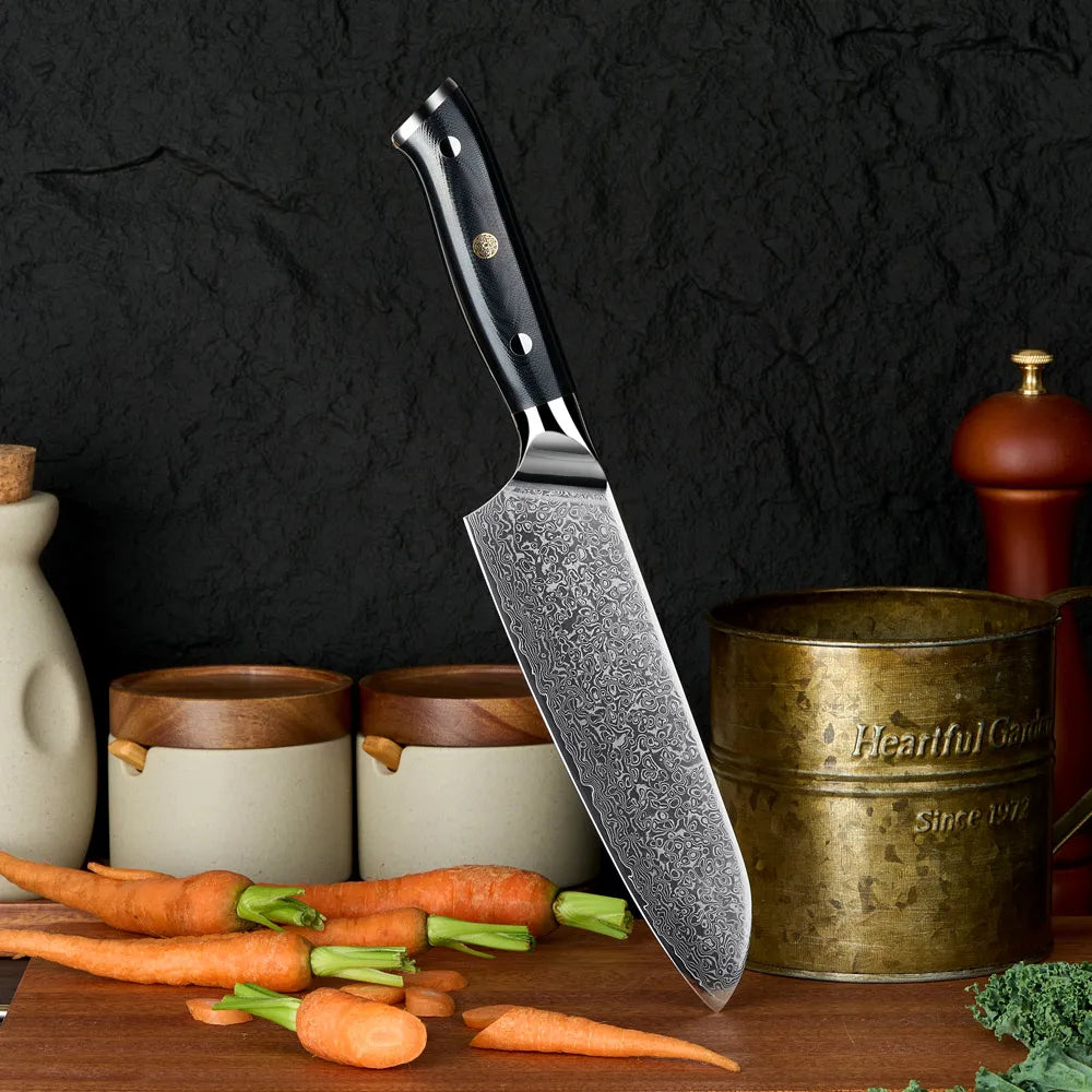 Hot Sale 67-Layer VG10 Damascus Steel Japanese Kitchen Santoku Knives G10 Handle High Hardness Ambidextrous High-Polish Finish