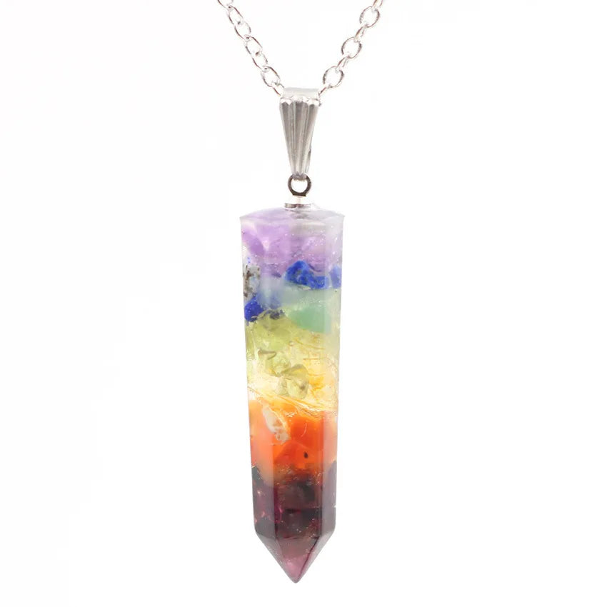 Crystal Gravel Pendant Amethyst Pendant Hexagonal Column Women's Fashion Hexagonal Natural Crystal Quartz Healing Necklace