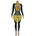 Sexy Rhinestone Bodycon Rhinestone Jumpsuit Skinny Rompers Women Dancer Leotard Las Vegas Show Drag Queen One Piece Bodysuit