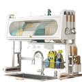 Multifunctional Eco-Friendly Metal Over the Sink Standing Kitchen Dish Drying Rack with Storage Holders