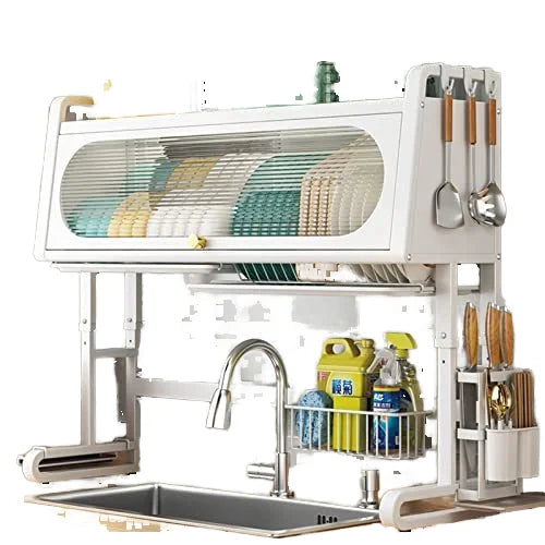 Multifunctional Eco-Friendly Metal Over the Sink Standing Kitchen Dish Drying Rack with Storage Holders