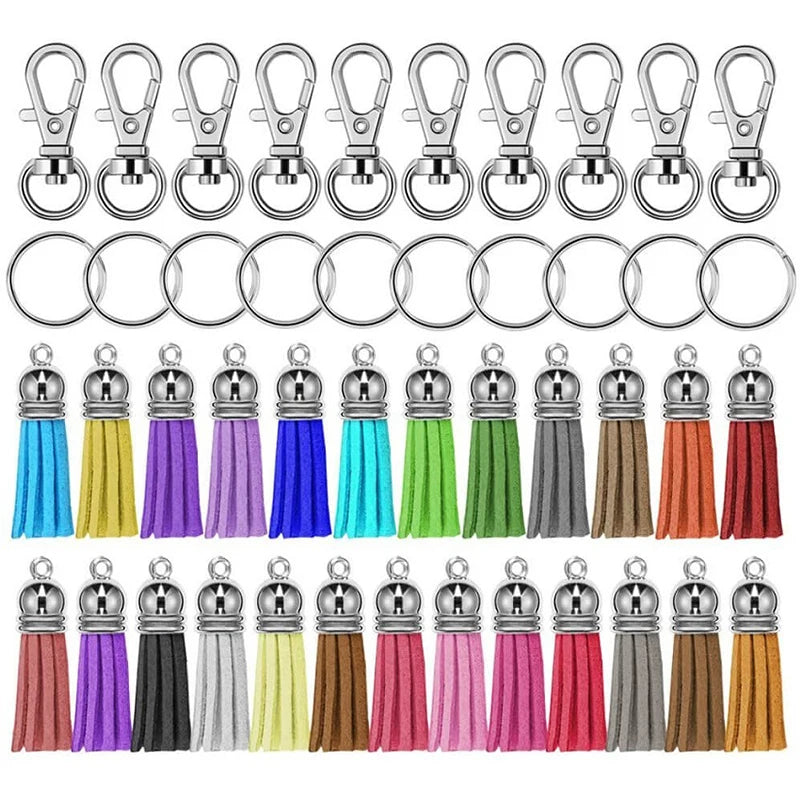 DIY Crafts Key Chain Hook Clip Key Rings Sets Accessories with Suede Leather Tassels