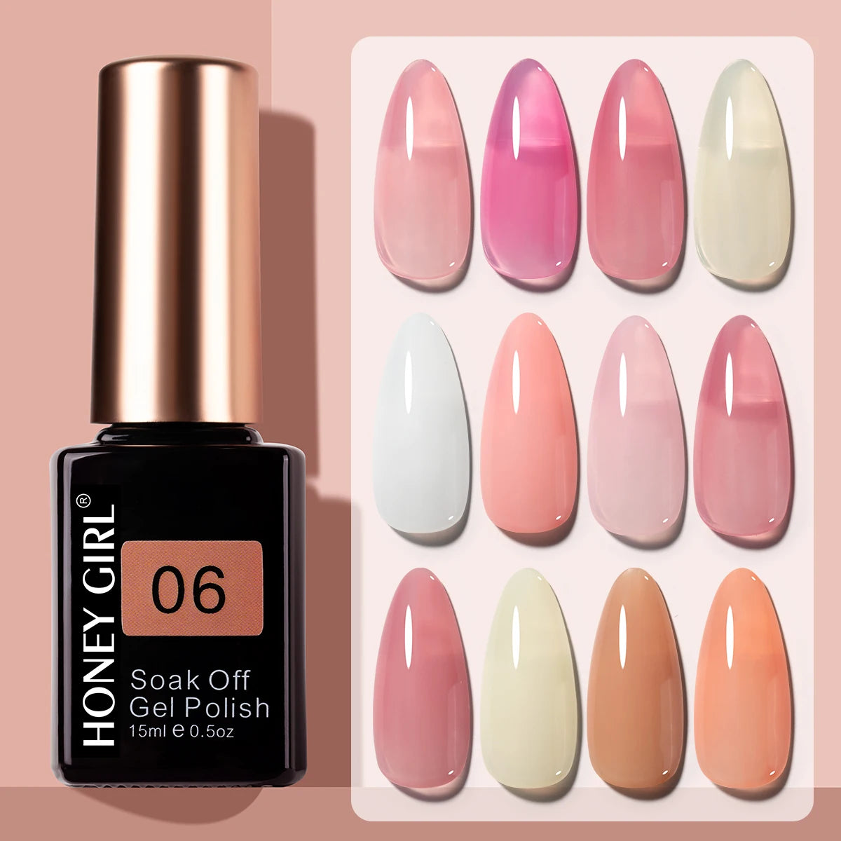 HONEY GIRL Customized Brand Nails Supplies 15ml Jelly Gel Polish Pink Nude Soak Off UV Gel Nail Art Polish for Nail Salon
