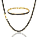 Premium Charm Ladies 4mm Black Square Zircon Tennis Chain Set 18K Gold Plated Zircon Tennis Necklace Bracelet