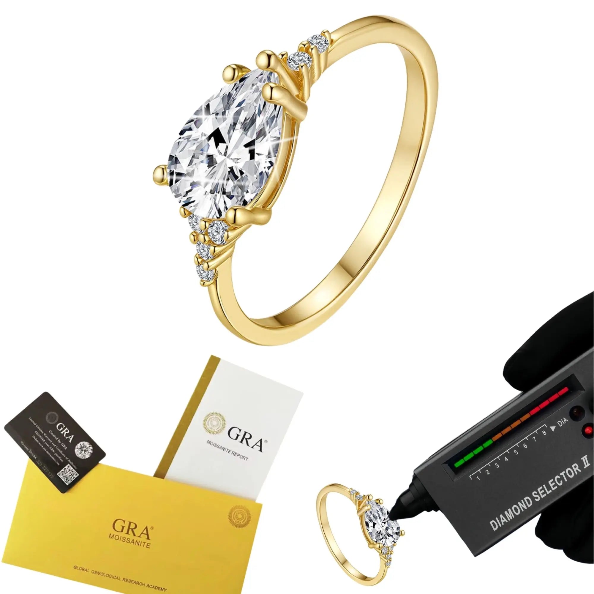 Wholesale 14K Gold Plated Pear Cut Moissanite Ring Trendy Engagement & Wedding Ring 1.5ct with GRA Certificate Gift