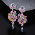 CAOSHI Bridal Full Rhinestones Dangle Earrings Trendy Claw Setting Cubic Zirconia Flower Drop Earring for Women Party