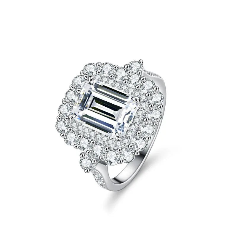 Factory Wholesale S925 Silver Jewelry 3Carat Emerald Cut Moissanite Ring for Women Engagement Wedding