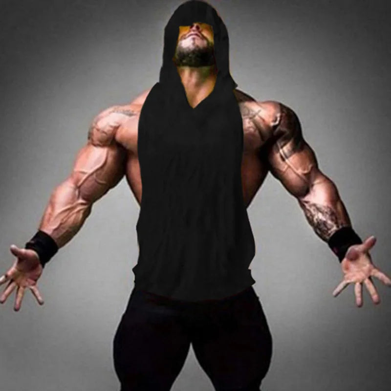 Summer European and American Trend Men's Loose Fit Fitness Vest Men's Muscle Sports Hooded Camisole Vest