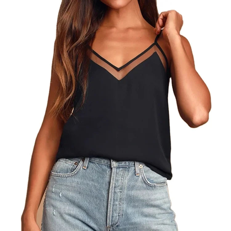 Hot Selling Summer Lightweight Breathable V Neck Sleeveless Contrast Mesh Blank Custom Logo Quick Dry Gym Tank Tops for Women