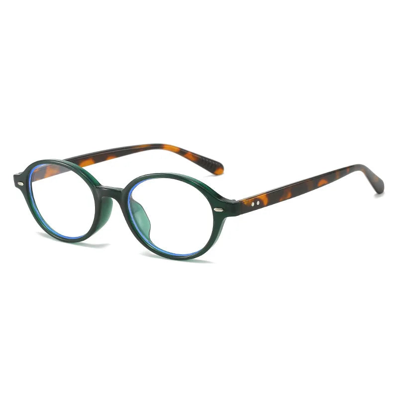 Unisex Classic Oval Green PC Frame Glasses with Diamond Solid Plain Mirror Internet-Famous Nerd Eyeglass Design