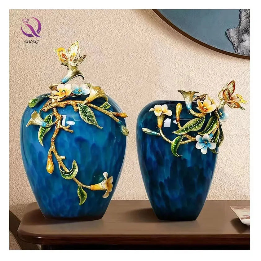 European Style Classical Glass Vase Handmade Enamel Colored Flower Vase Modern Handicraft Cloisonne Home Decoration