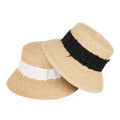 Custom Trendy New Frayed Ribbon Bucket Sun HAT Shape Natural Raffia Straw Hat for Ladies Women Summer Sun Shade