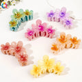 QIYUE Elegant Extra Large Flower Hair Claw Gradient Color Hair Grip Gradient Three Flower One-piece Plastic Hair Clip