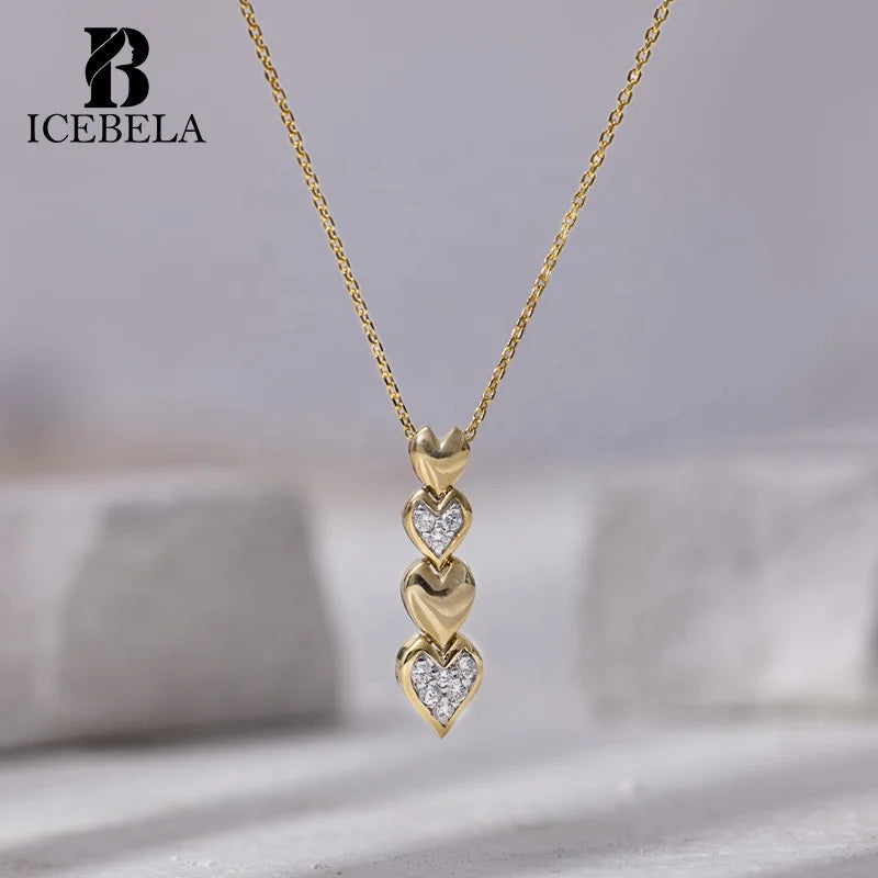 Fine Jewelry Trendy Sweet 925 Sterling Silver Heartfelt Links Zircon Pendant Necklaces for Women