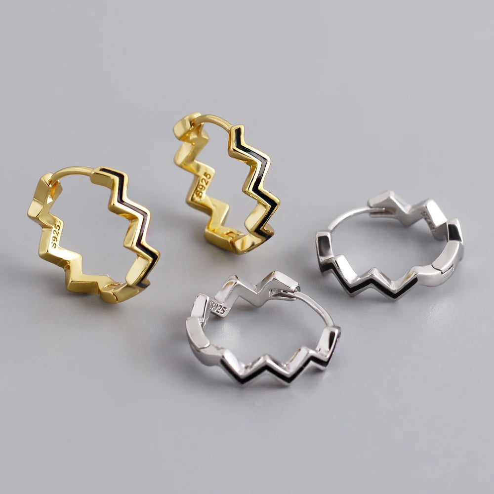 NEW Fashion High Quality Jewelry 925 Sterling Silver Lightning Shape Enamel Glaze Gold Plated Hoop Earring Jewelry for Women