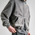 Cotton Zip up Hoodie Custom Men Drop Shoulder Acid Wash Zip up Hoodie Custom