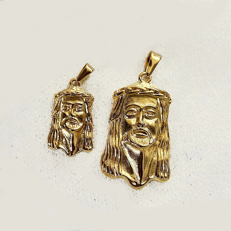 18k Gold Plated Religious Jewelry Jesus Piece Pendant Portrait Charm Stainless Steel Men Punk Large Small Jesus Head Pendant