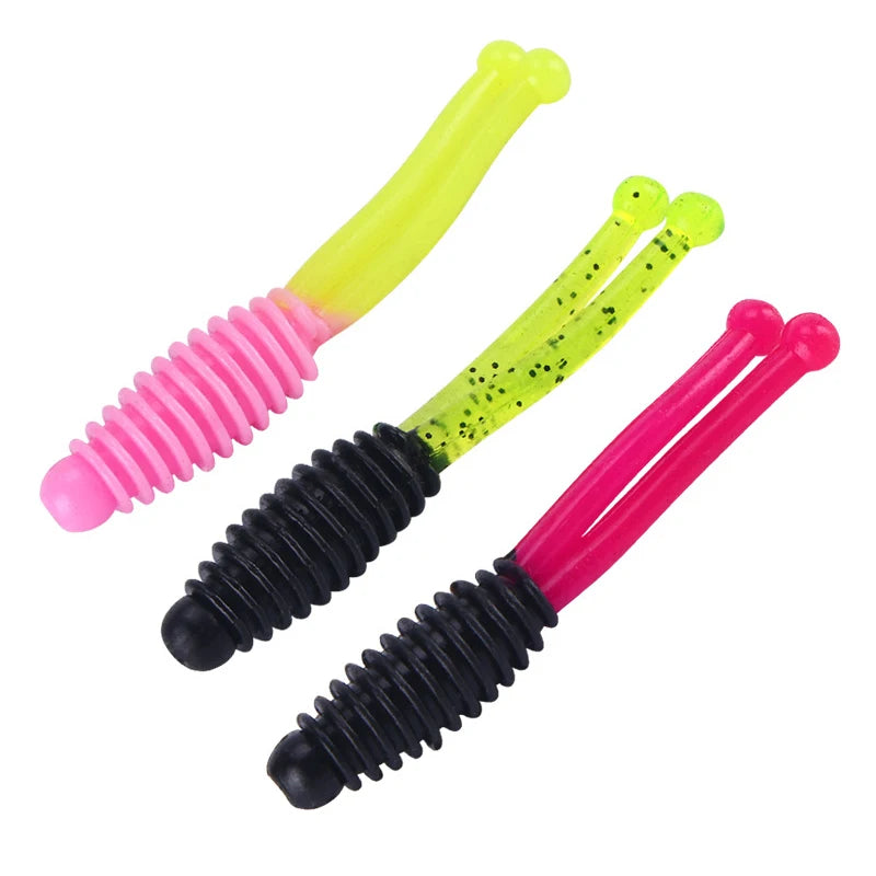 WEIHE 1.2g 5cm 3 Colors Artificial Soft Fishing Lure PVC Soft Worm Lure Double Color Forked Tail Fishing Bait