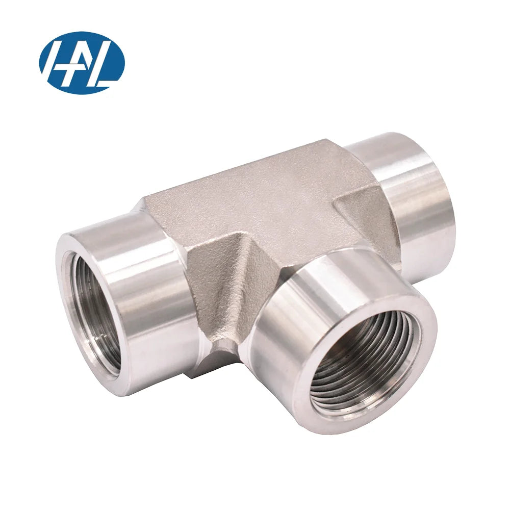 316 Stainless Steel Forged Tee Pipe Fitting 1/4\" NPT Female Connection Polished Surface