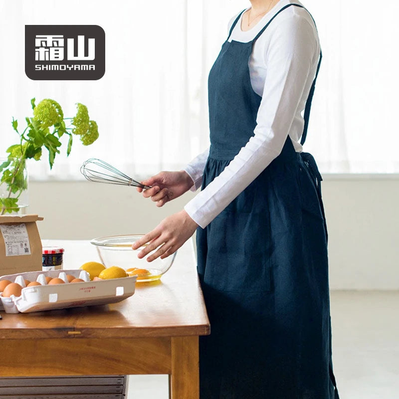 SHIMOYAMA 100% Linen Navy Blue Kitchen Accessory Household Apron