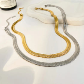 Classic Fashion 18k Gold Plated Stainless Steel Flat Snake Chain Non Fading Necklace Fashion Jewelry for Women