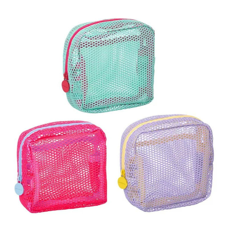 Fashion Custom Logo Portable Small Nylon Mesh Lipstick Storage Toiletries Bag Mini Candy Color Makeup Cosmetics Bag for Girls