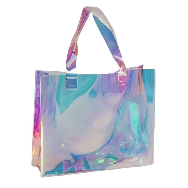 Pvc Tote Waterproof Transparent Shoulder Jelly Custom Pvc Shopping Holographic Bag Clear Laser Handbag