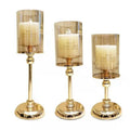 Luxury Metal Candle Holder Sticks Wax Candles Container Glass Cylinder Wedding Event Home Party Decor Candle Jars Candlestick