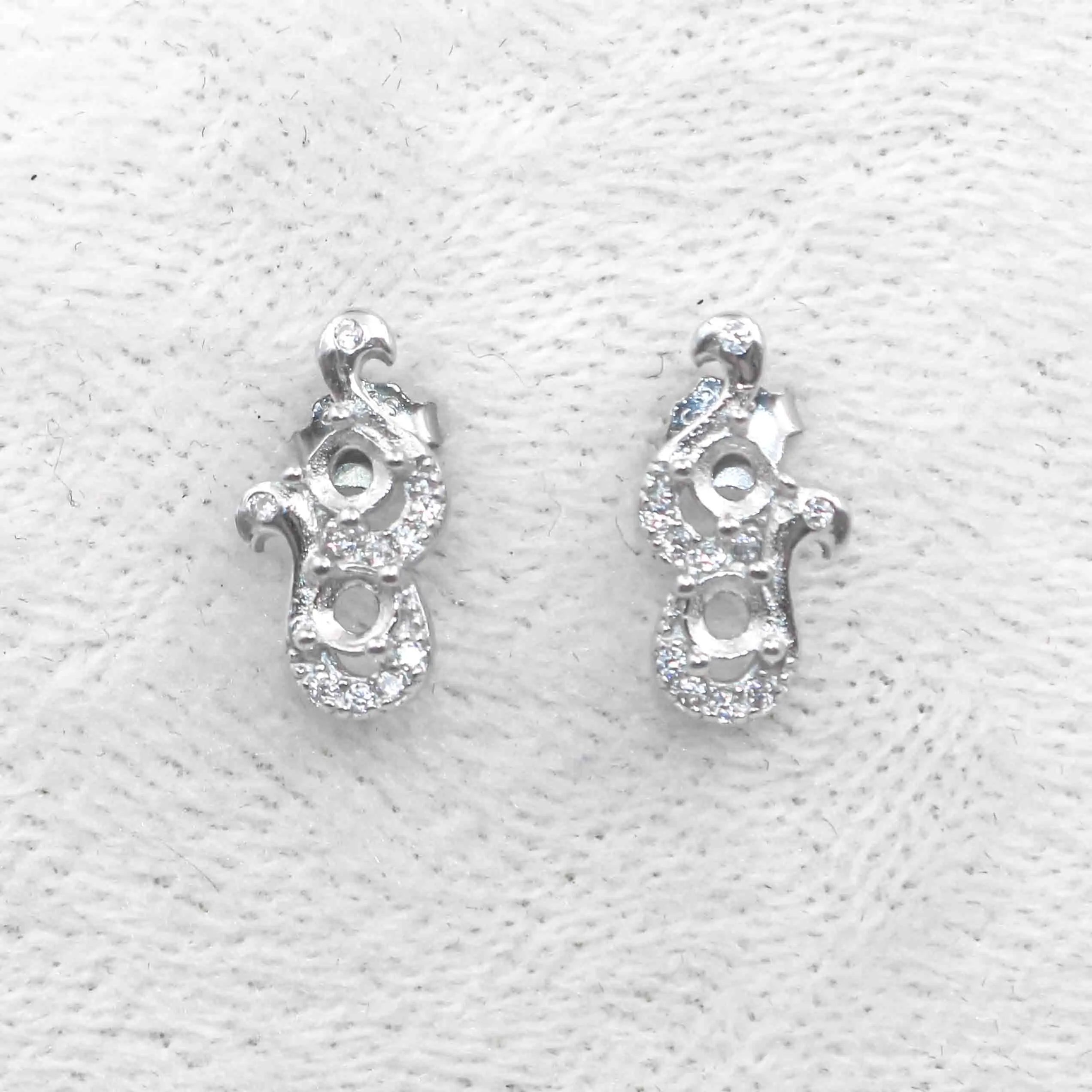 Sterling Silver 3*3mm Semi Mount Stud Earrings Empty Frame Support Blank Setting S925 Base Without Center Stone for DIY Inlay