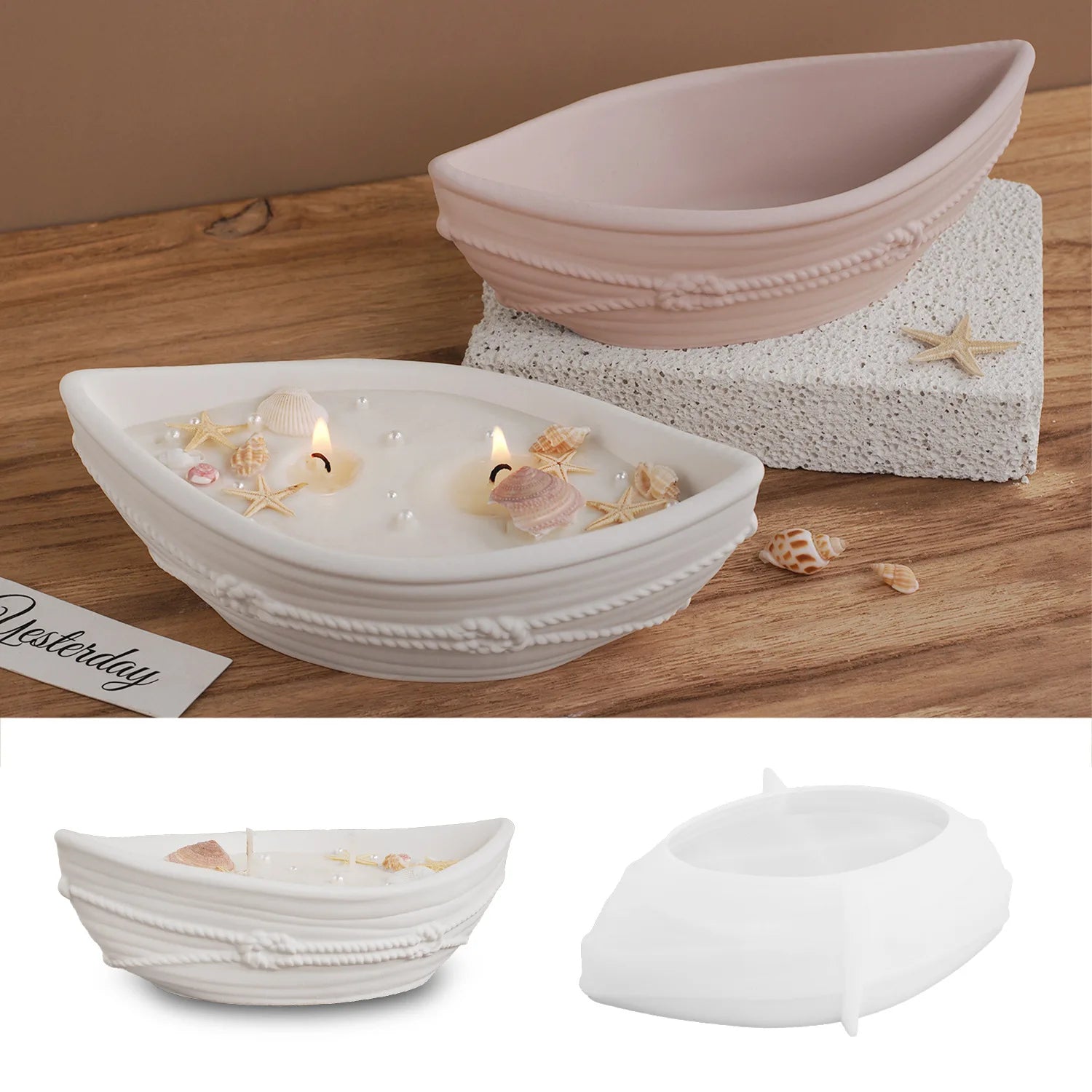 DM1115 Boat Shape Candle Holder Gypsum Molds Flowerpot Storage Box Resin Molds Silicone Cement Bowl Soy Wax Container Making