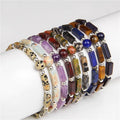 Natural Amethyst Rectangle Stone Bracelet Silver Color Beads Charm Bracelets Meditation Jewelry Stretch Bracelet