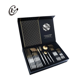 High End Luxury Royal Pointed Tail Golden Matte Stainless Steel Cutlery Set