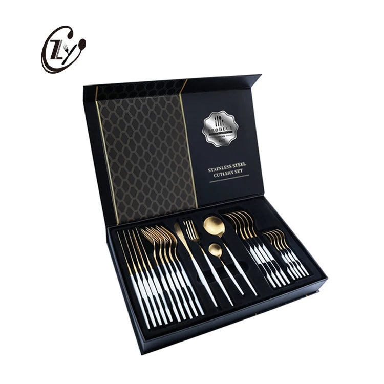 High End Luxury Royal Pointed Tail Golden Matte Stainless Steel Cutlery Set