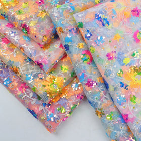 2023 New 100% Polyester Flame Retardant Nonwoven Sparkly Embroidered Floral Shape Sequin Cloth for Wedding Dresses & Girls