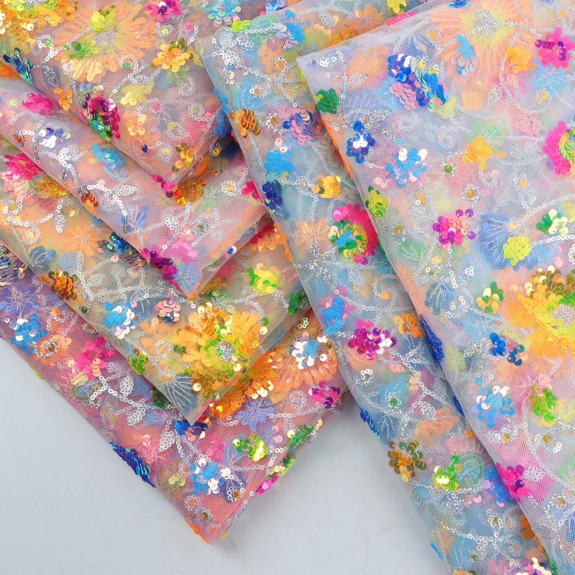 2023 New 100% Polyester Flame Retardant Nonwoven Sparkly Embroidered Floral Shape Sequin Cloth for Wedding Dresses & Girls