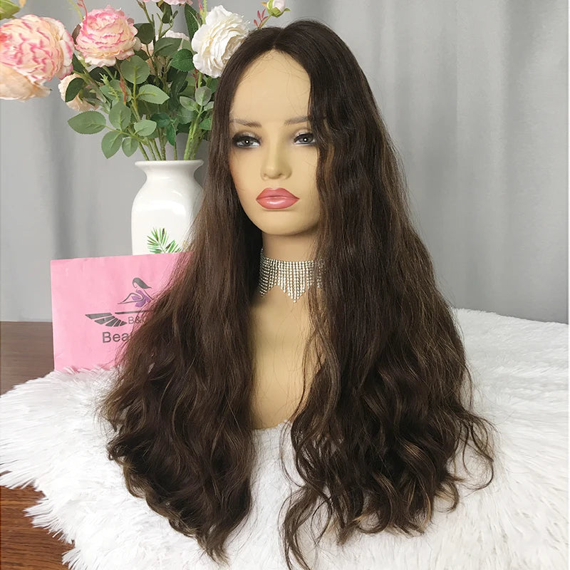 New Design European Remy Human Hair Chocolate Brown with Highlight 22 Inch Lace Frontal Wigs hd Natural Hair Line