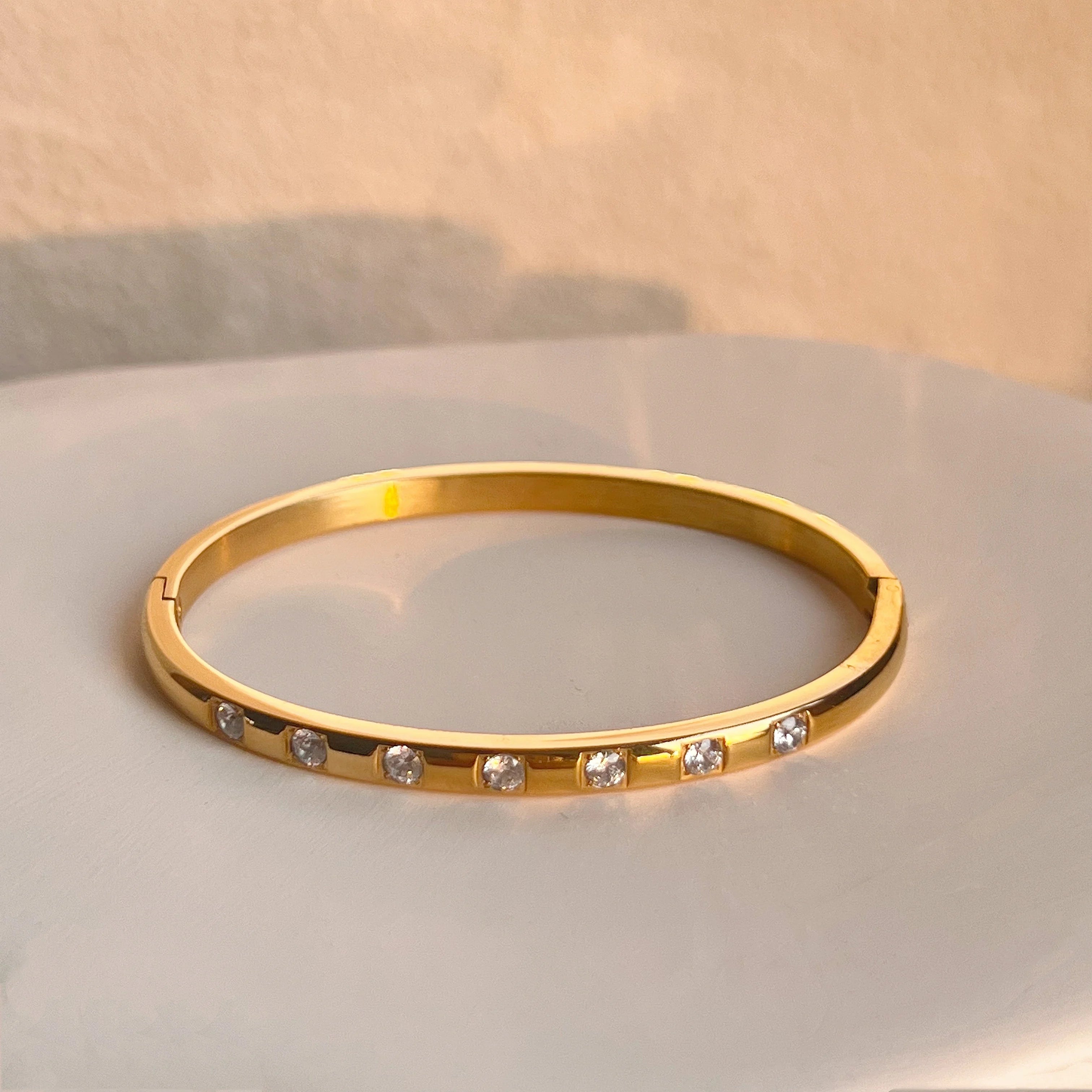 2022 Dazan New 18k Gold Plated 316l Stainless Steel Super Shiny Hinge Simple Cubic Zirconia Square 4mm Bracelet Jewelry