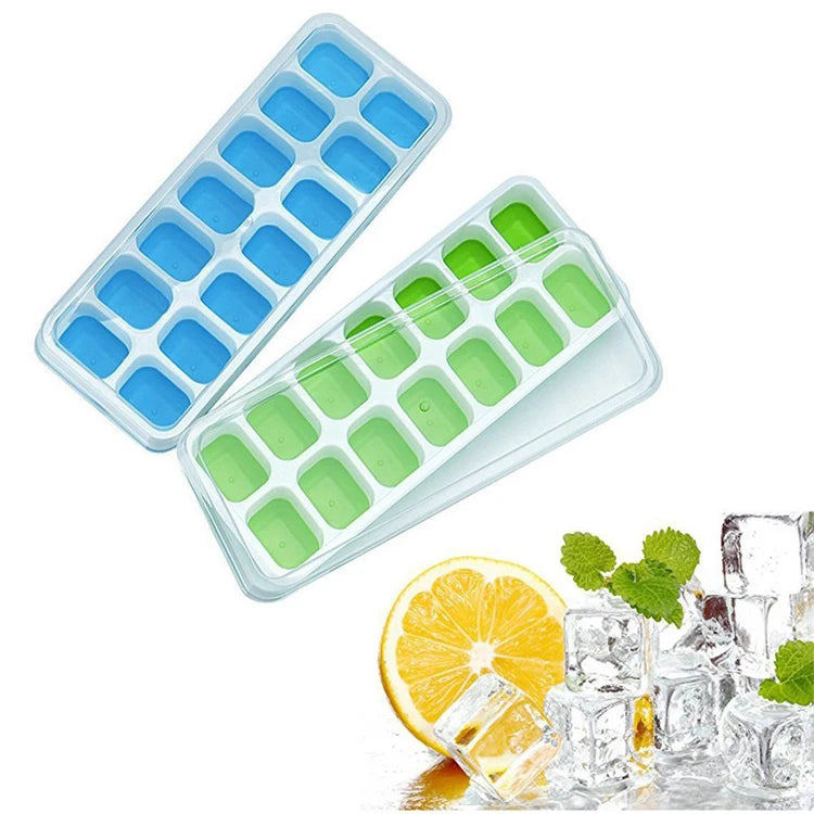 Custom LFGB Certified Easy Release Creative Christmas Mold BPA Free 14 Holes Silicone Ice Cube Tray with Removable Lid