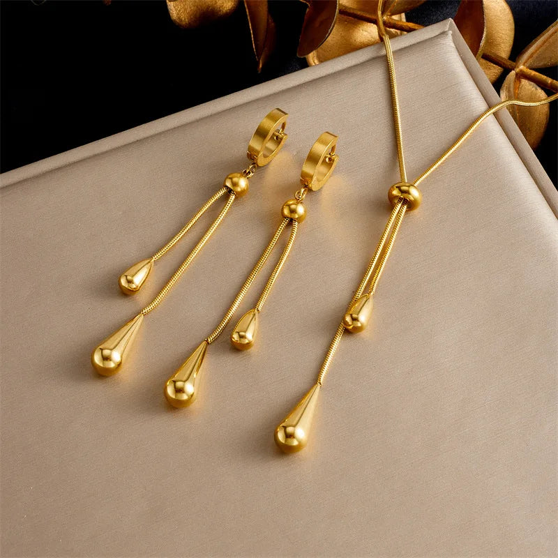 Free Shipping Girls Stainless Steel Necklace with Teardrop Charm Trendy Link Chain Geometric Pattern for Anniversary