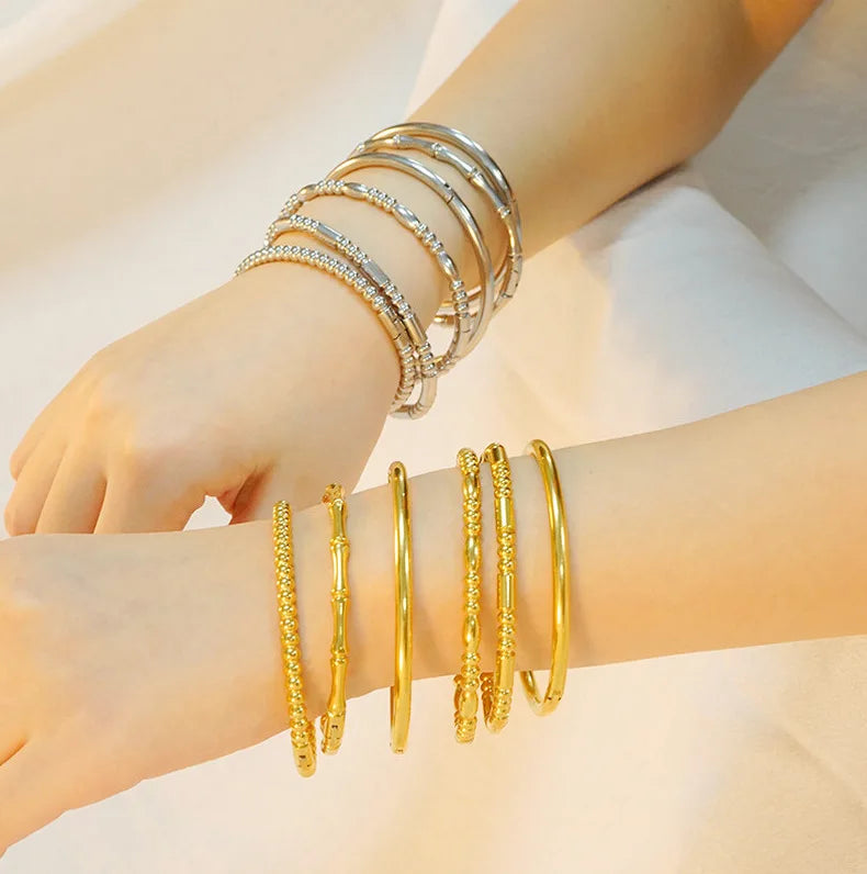 Fashion Simple Design Stainless Steel 18K Gold Plated Bangle Water Drop Beaded Bangle Ready Stock Wholesale Women's Bangle