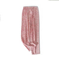 pink Leopard Print Sleep Pants Women Soft Satin Silk Loose Sleep Bottom Ladies Sleep Trousers
